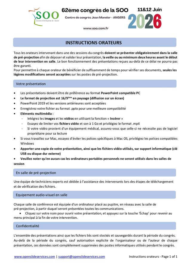 CONGRES SOO : INSTRUCTIONS ORATEURS